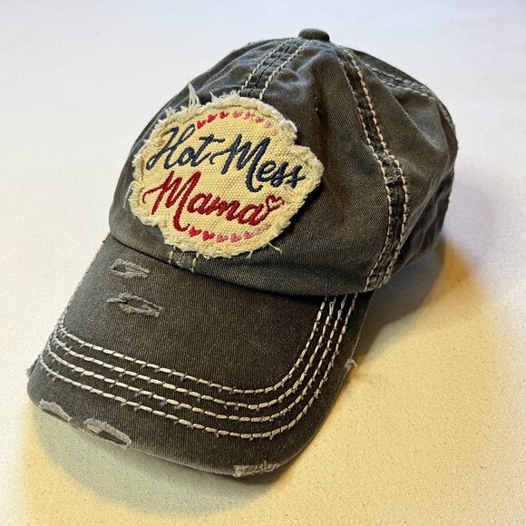 Hot Mess Mama Baseball Cap Adjustable Dark Gray Distressed Cap - Picture 1 of 8